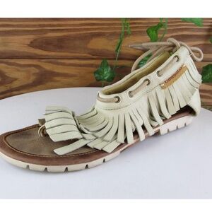 ❤️ Caterpillar Tan and Brown Fringe Sandals